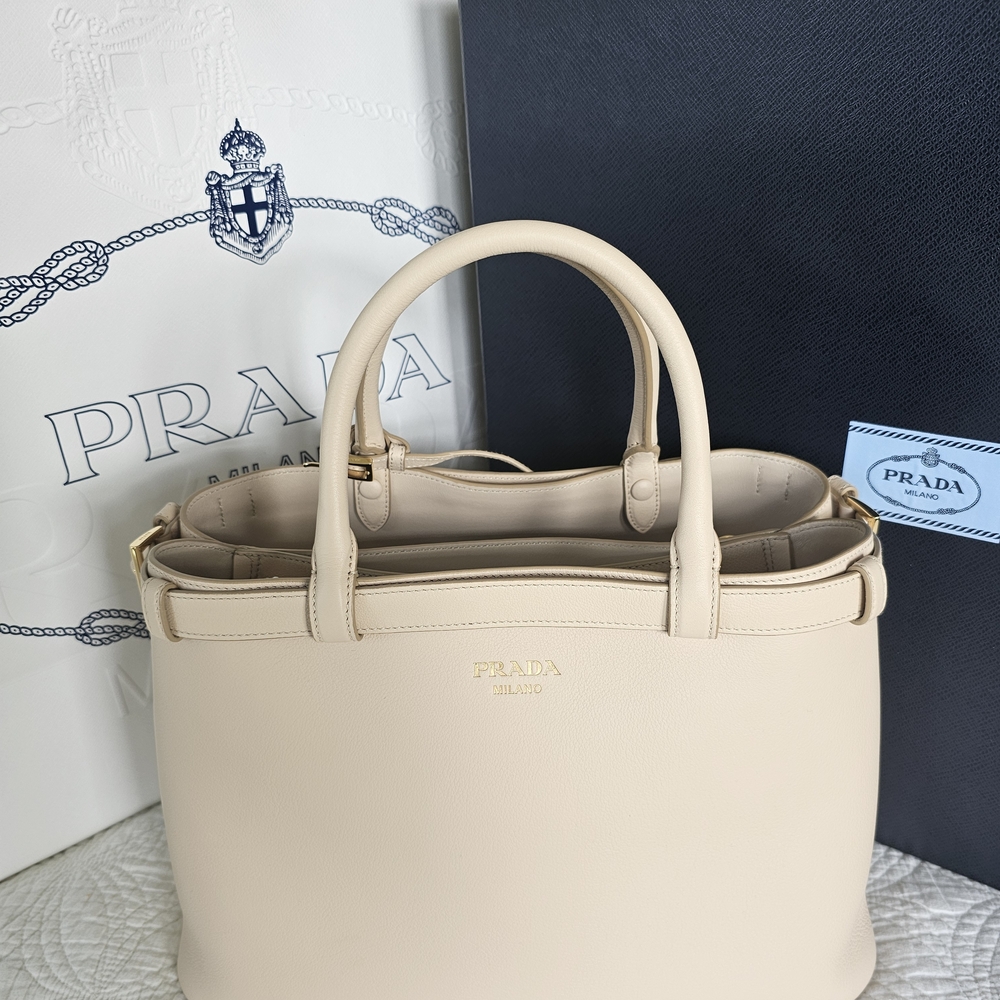 Prada Cream Leather Top-Handle Tote